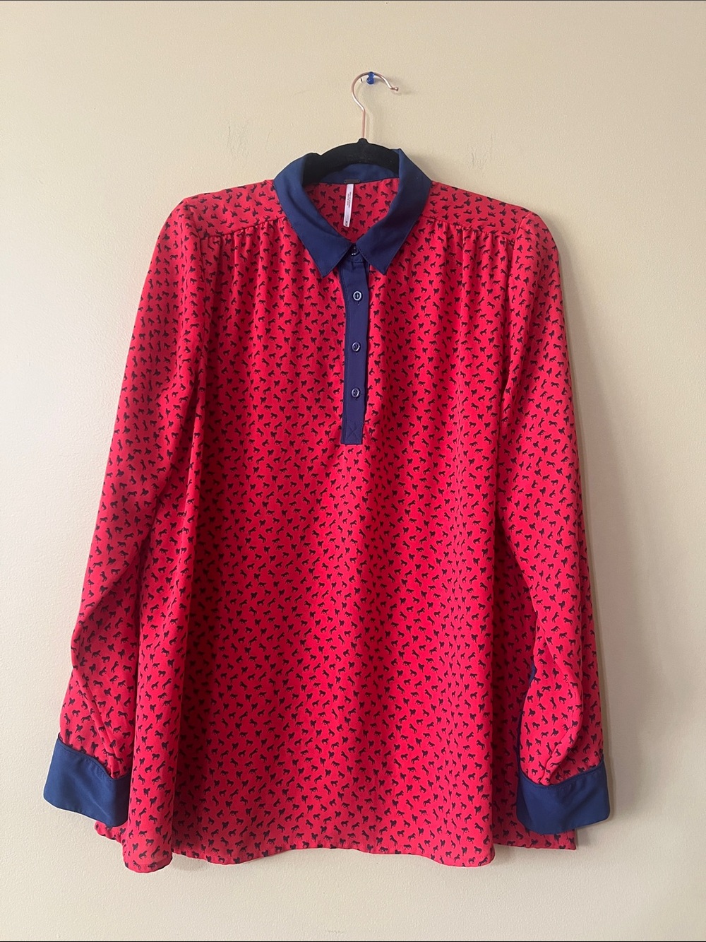 Free People Red Blouse with Navy Trim